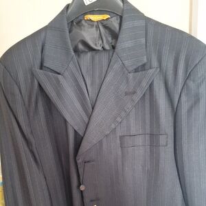 Boys Pinstripe Blazer - Black and Blue